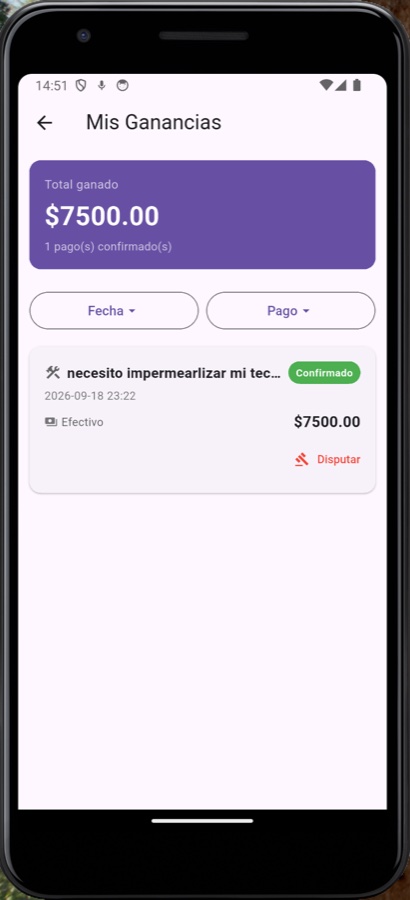 Pantalla de Mis Ganancias en la app de Shamberos