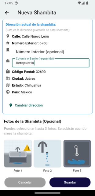 Pantalla para publicar una Shambita con fotos y descripción