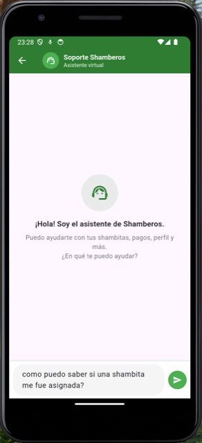 Asistente de Soporte Shamberos dando la bienvenida a un Shambero