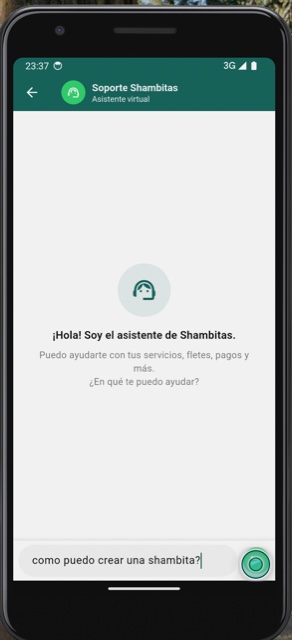Asistente de Soporte Shambitas dando la bienvenida a un cliente