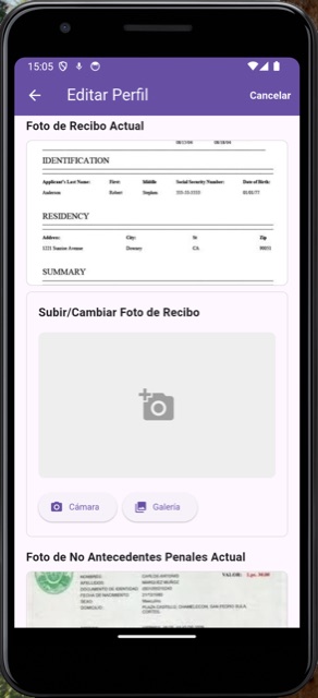 Pantalla donde el Shambero sube su comprobante de domicilio y constancia de no antecedentes penales